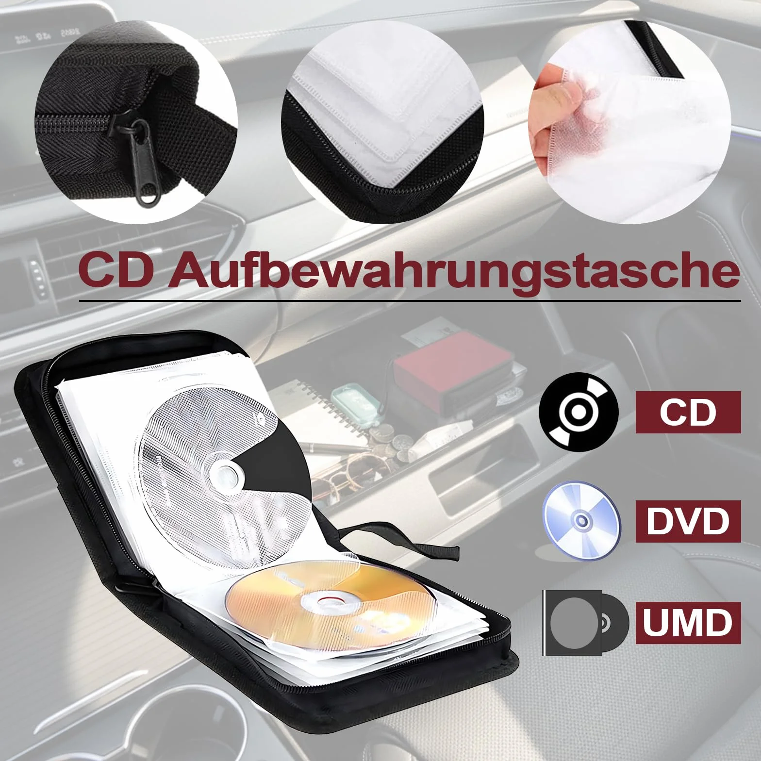 Range CD Pochette 44 CD DVD Organisateur Voiture Maison Rouge