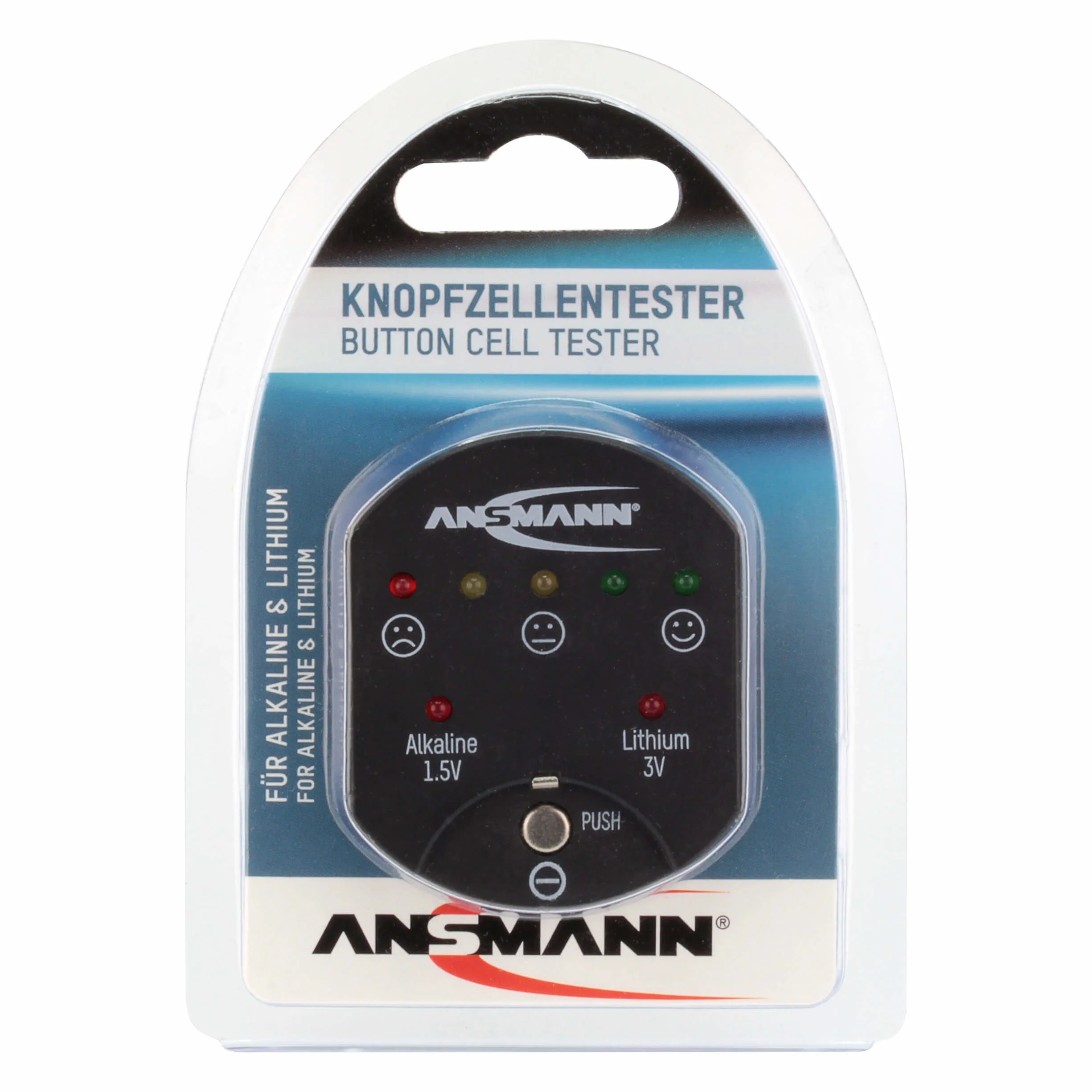 ANSMANN Testeur de piles boutons (1 pce) – Testeur piles plates alcalines 1,5V et lithium 3V – Testeur de capacité des piles de type CR2025, CR2032, LR41, LR44, et autres formats