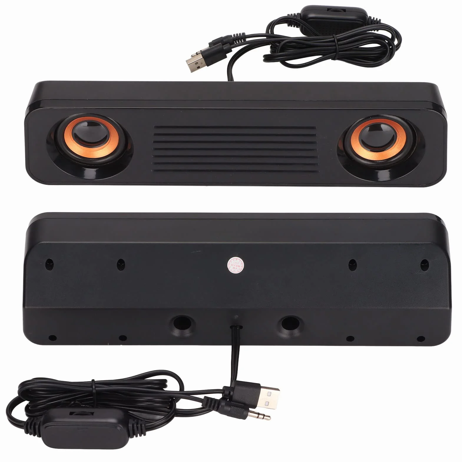 Barre de Son pour TV, Haut-Parleur Filaire Portable HiFi Stéréo Caisson de Basses, USB, Prise 3,5 mm
