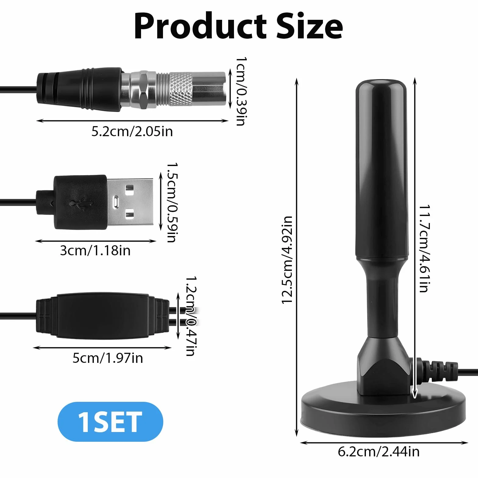 Antenne TV IntéRieur Puissante, HD Haute Performance avec Base Magnétique, Réception 360° Compatible 4K UHD & DVB-T2 Câble Coaxial 3m pour Télévision Intelligente Antenne TNT sans Abonnement