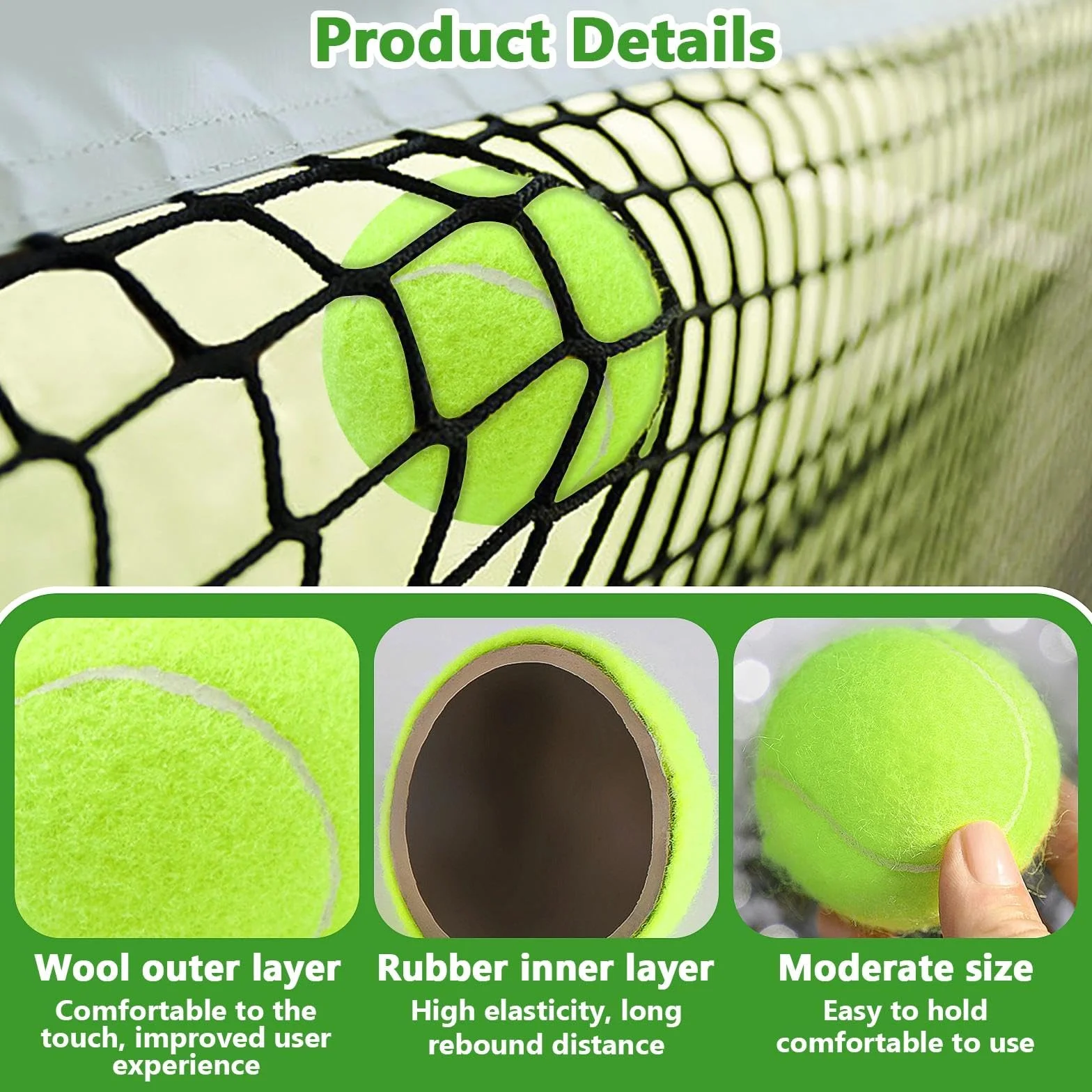 Balles de Tennis Loisirs Haute élasticité Feutre Haute Visibilité Pack de 6