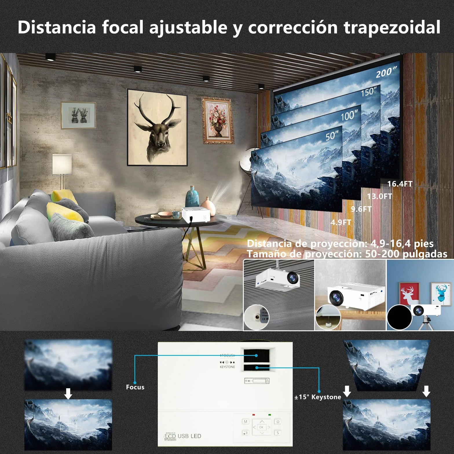 Mini Projecteur 10000 Lumens 1080P Full HD Portable Support HDMI USB AV Blanc M8