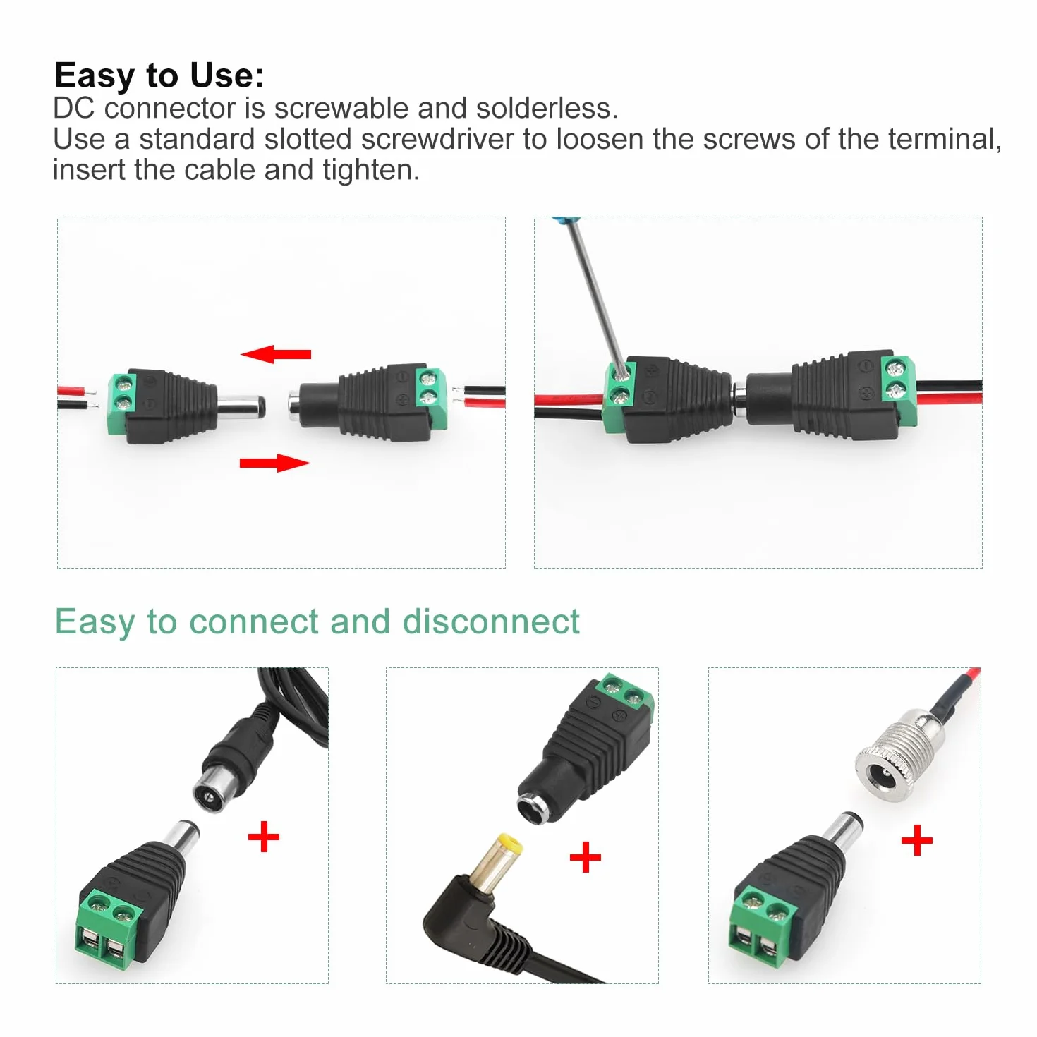 Connecteur d'alimentation DC 12V 5.5 x 2.1mm Mâle Femelle pour Caméra CCTV