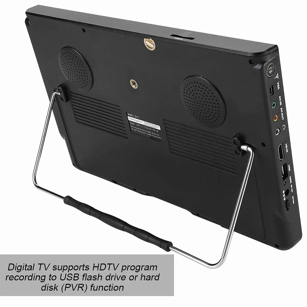 Téléviseur numérique Portable, Lecteur de télévision numérique Portable 1080P 12 Pouces 16: 9 LED, pour Chambre à Coucher, Cuisine, Caravane, Voiture, avec Support