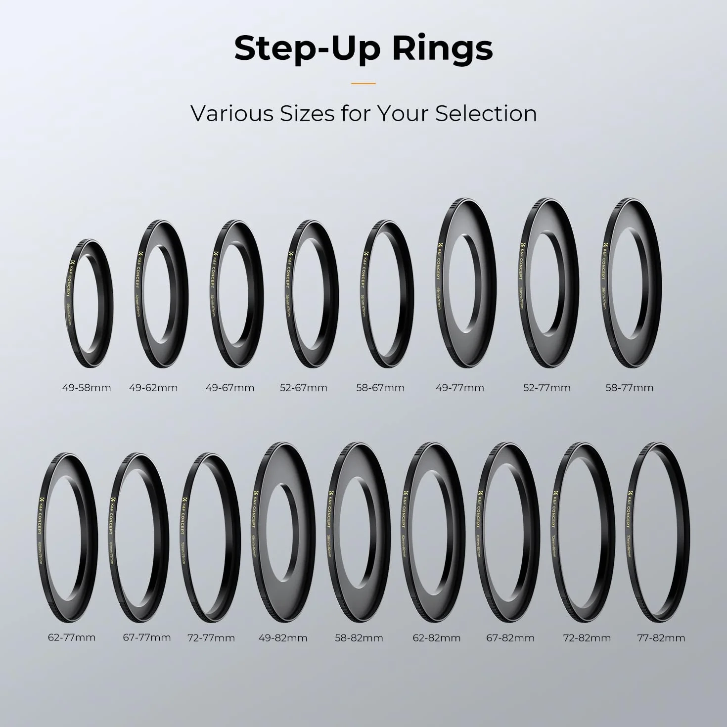 K&F CONCEPT 49-77mm Bague d'adaptation Step Up Ring en Cuivre Fin pour Objectif Ø49mm vers Filtre Ø77mm et 3 Chiffons de Nettoyage