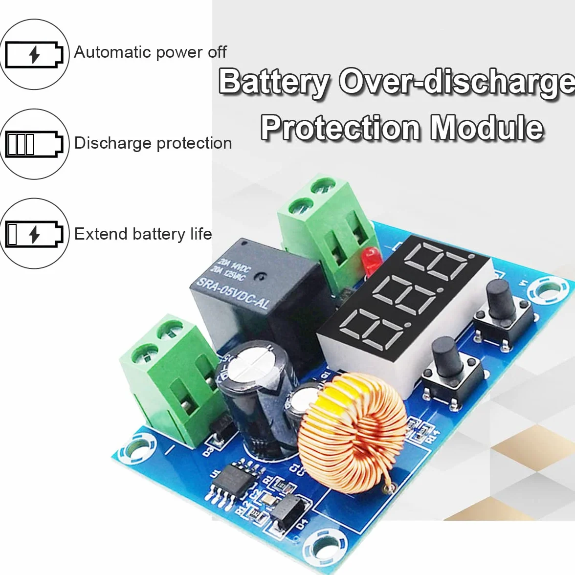 Lot de 2 modules de déconnexion basse tension batterie Protecteur numérique DC 12V-36V protection contre décharges excessives