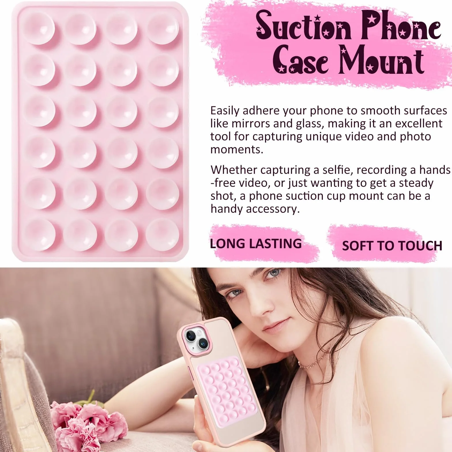 Supports de Téléphone à Ventouse en Silicone Antidérapant Lot de 2 Rose