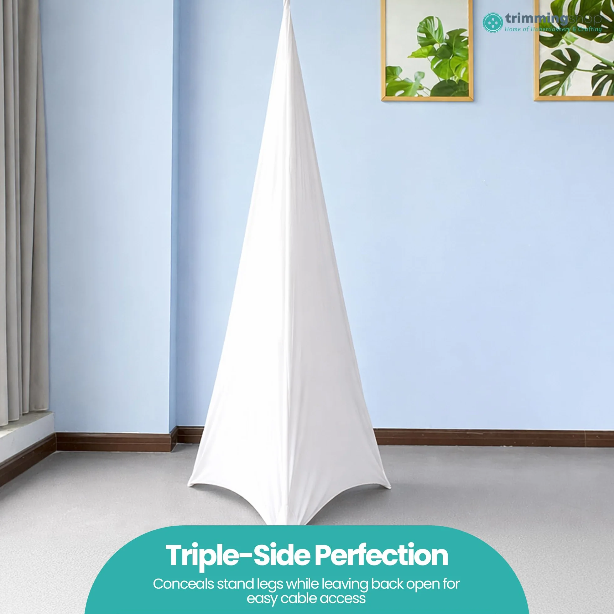 Trimming Shop Housse blanche triple face étirable pour trépied de haut-parleur DJ pour anniversaires, mariages, réceptions, banquets, fêtes, événements spéciaux, lavable, 2 pièces