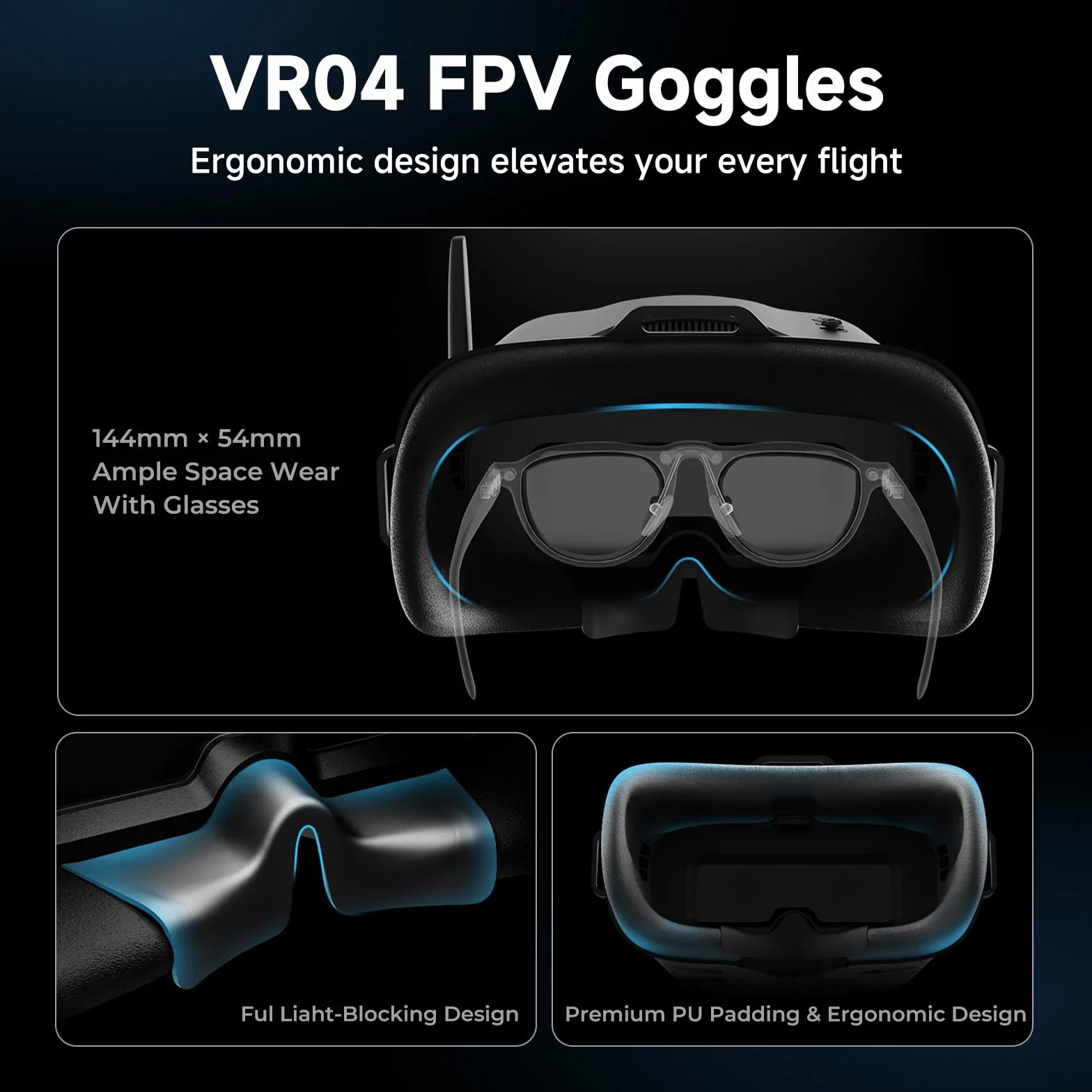BETAFPV VR04 FPV-Brille 5.8G 48 Kanäle 4.3 Zoll 480P DVR 2000mAh Akku