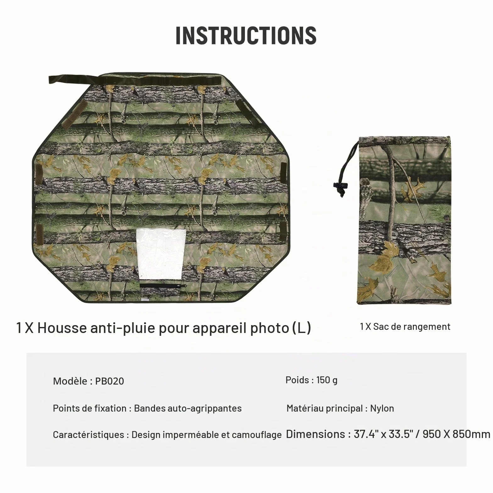 NEEWER Housse de Protection Contre la Pluie pour Appareil Photo Reflex numérique Canon, Sony, Nikon, Fujifilm et objectifs jusqu'à 400 mm, Camouflage des Deux côtés, en Nylon Vert PB020