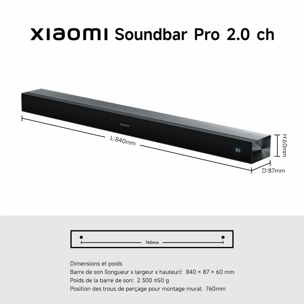 XIAOMI Soundbar Pro 2.0ch Barre de Son TV Dolby Audio HDMI Arc Bluetooth