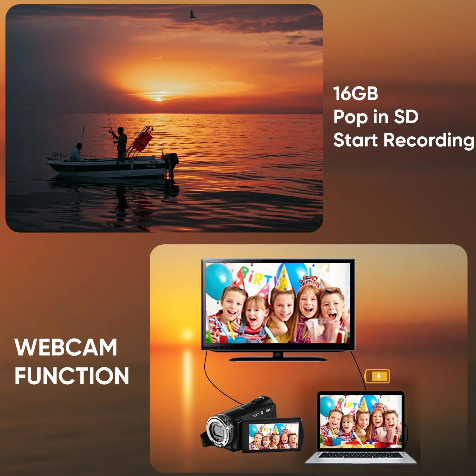 ORDRO Caméra Vidéo de Vision Nocturne Youtube Vlogging Camera Recorder FHD 1080P 15FPS 30MP 3,0 Pouces 270 Degrés de Rotation LCD Caméscope à Zoom Numérique 16X avec 2 Piles et Carte SD de 16 Go