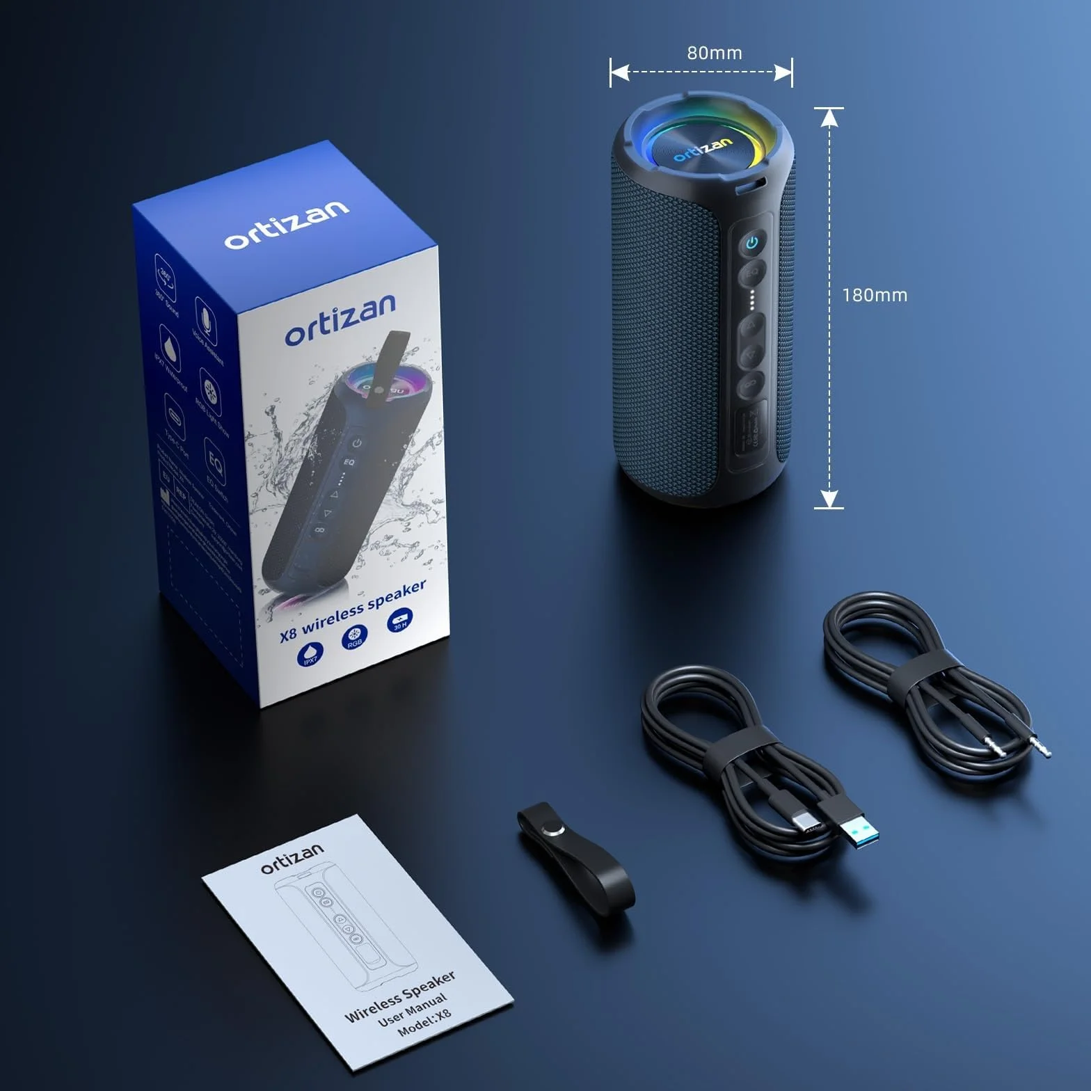 Ortizan 40W Enceinte Bluetooth Puissante IPX7 Portable Rechargeable 30h Autonomie Stéréo Sans Fil