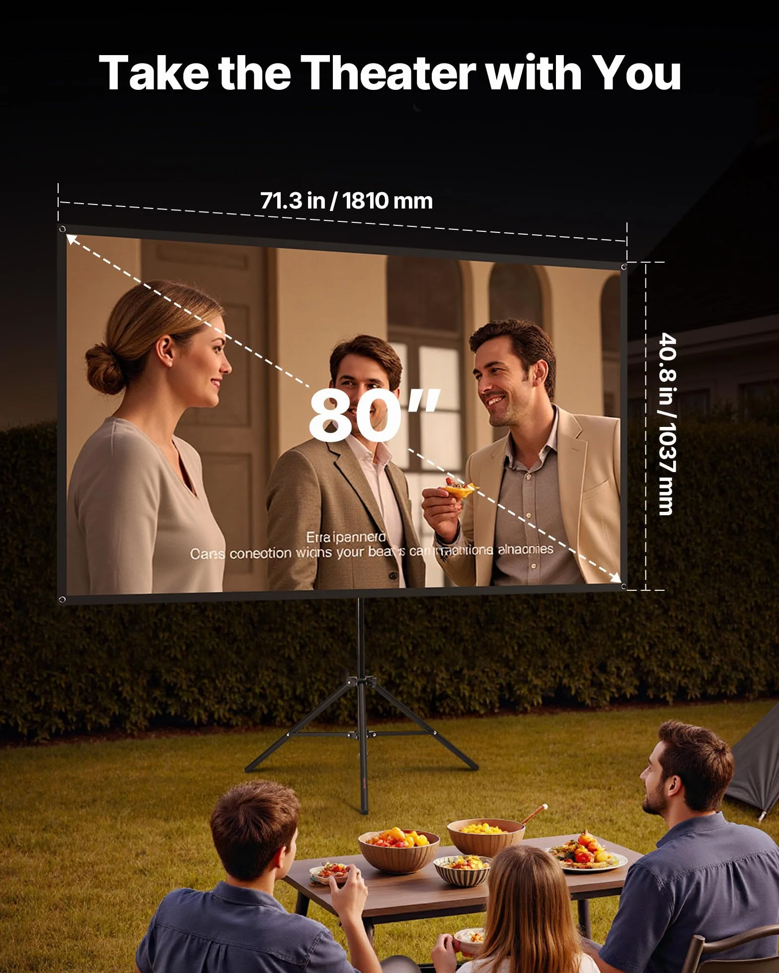 VEVOR Écran de Projection Trépied 203,2 cm Portable Infroissable 160° 16:9 4K HD