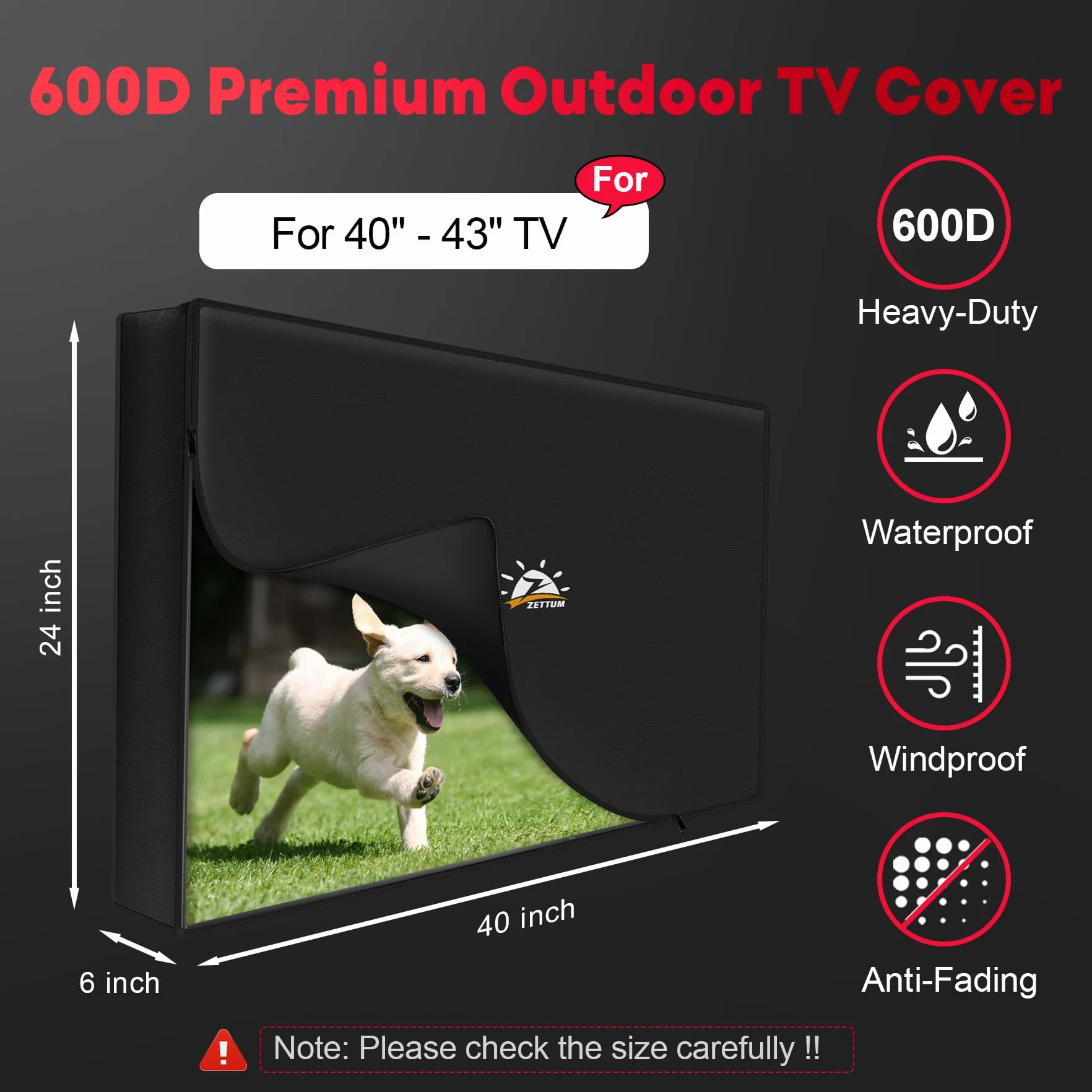 Zettum Housse TV Pliable 40-43 Pouces Imperméable Tissu Oxford 600D PU avec Fermeture éclair