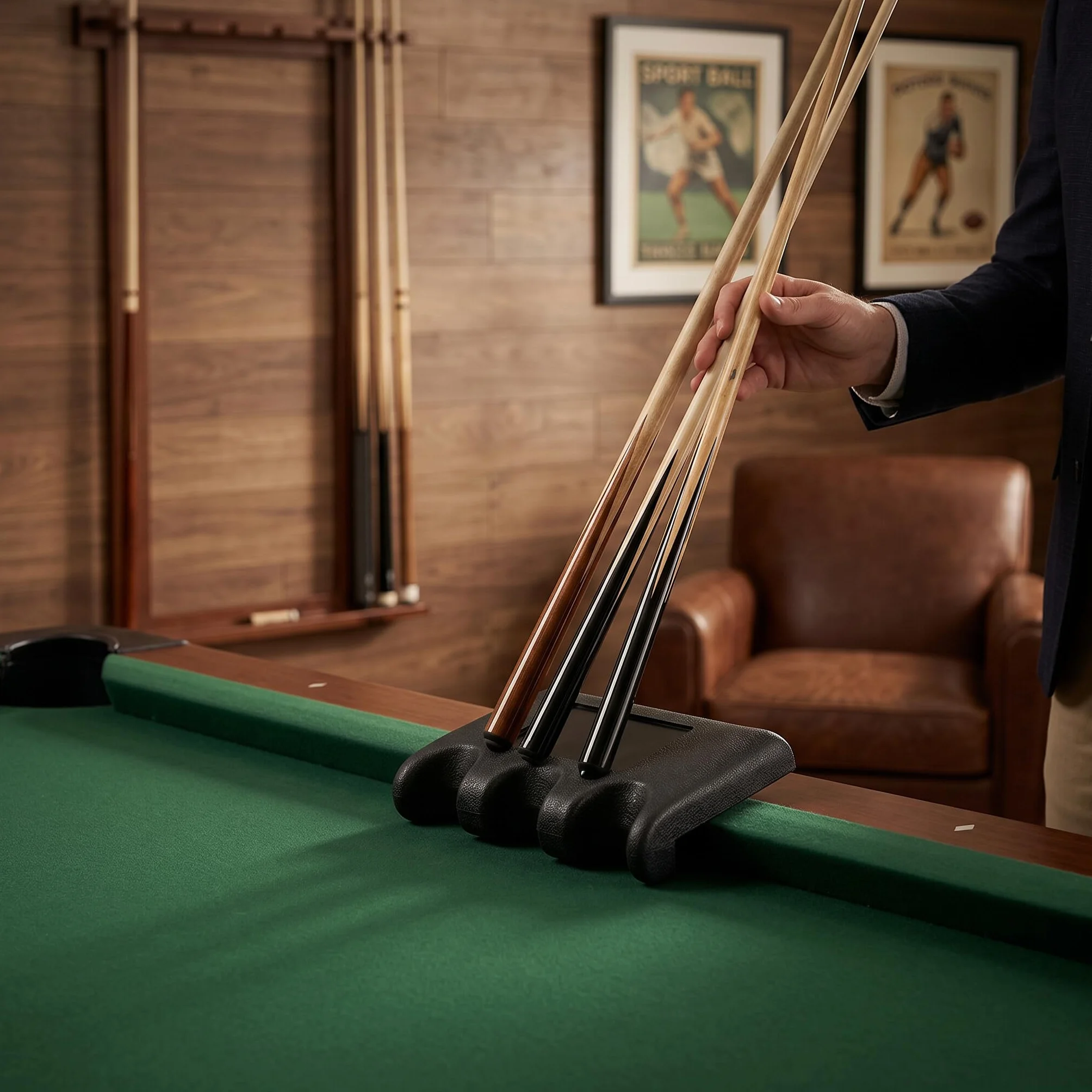Porte-Queue de Billard 3 Trous, Support Stable Antidérapant Portable