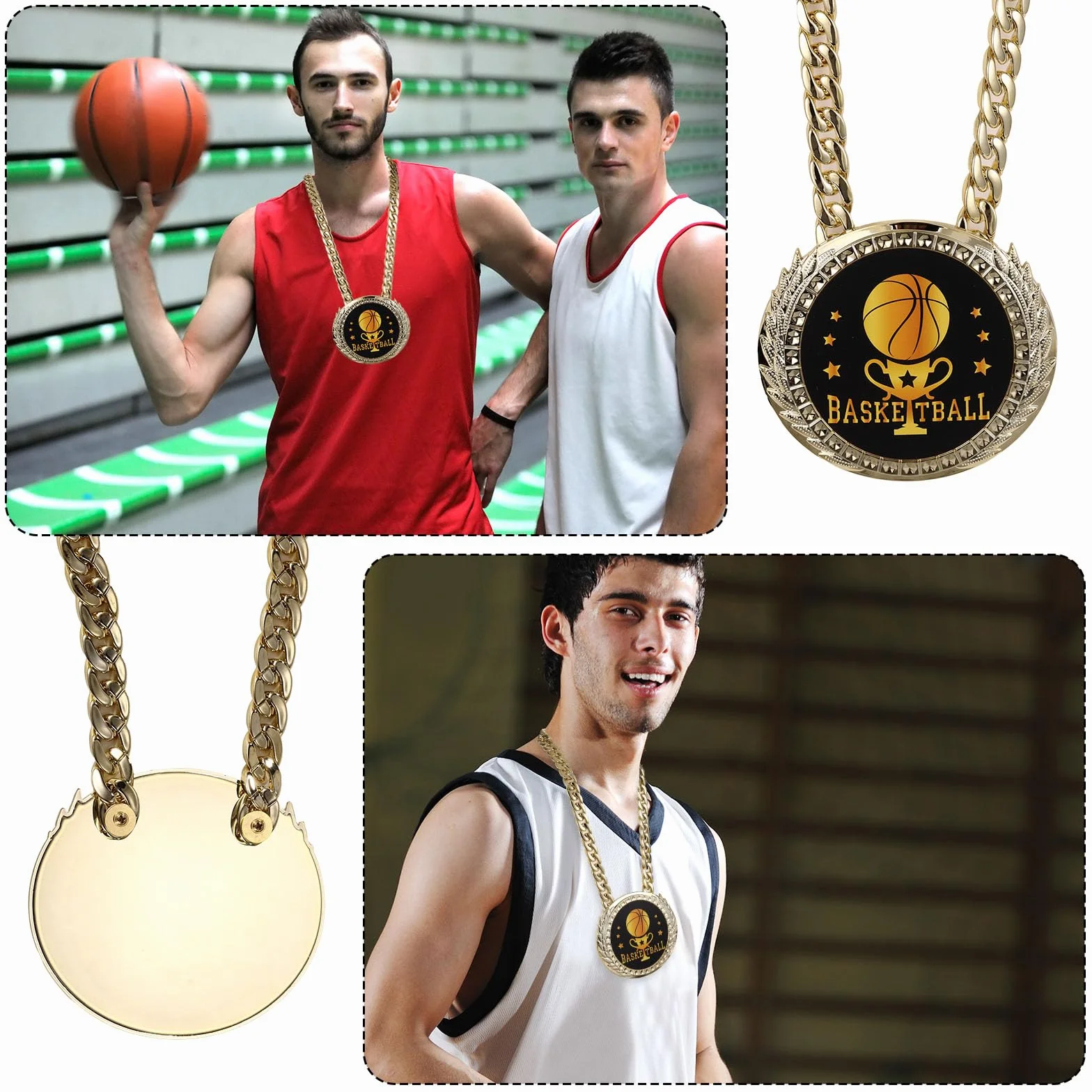 Chaîne Médaille Basketball 15cm Dorée MVP Récompense Collier Champion Sportif