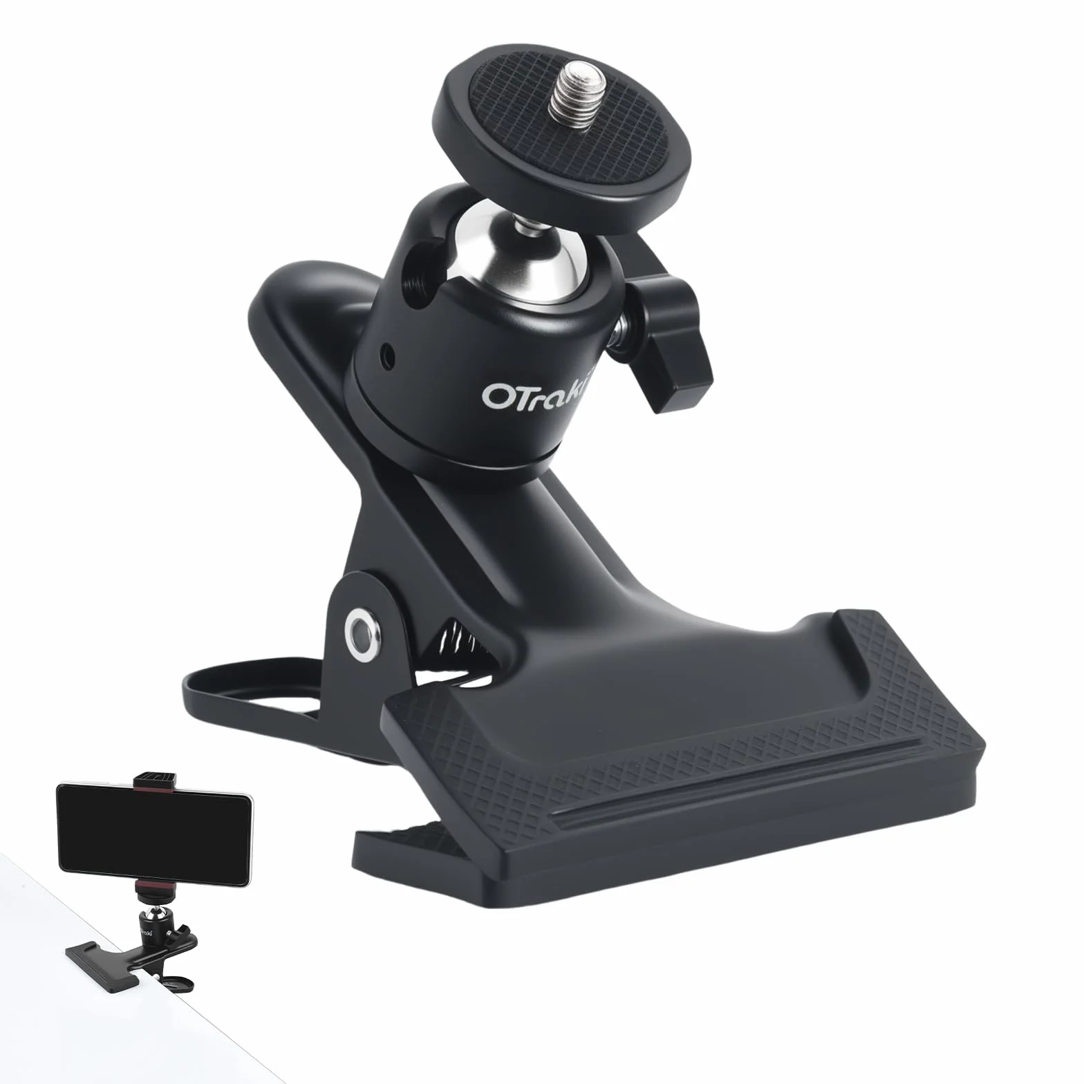 OTraki Pince Porte Réflecteur Rotation à 360° Pince à Ressort Clip de Montage avec Tête Rotule à Vis 1/4'', Supports d'Appareils Photo pour Flash, Lumière Vidéo, Moniteur, Webcam, Fond de Studio