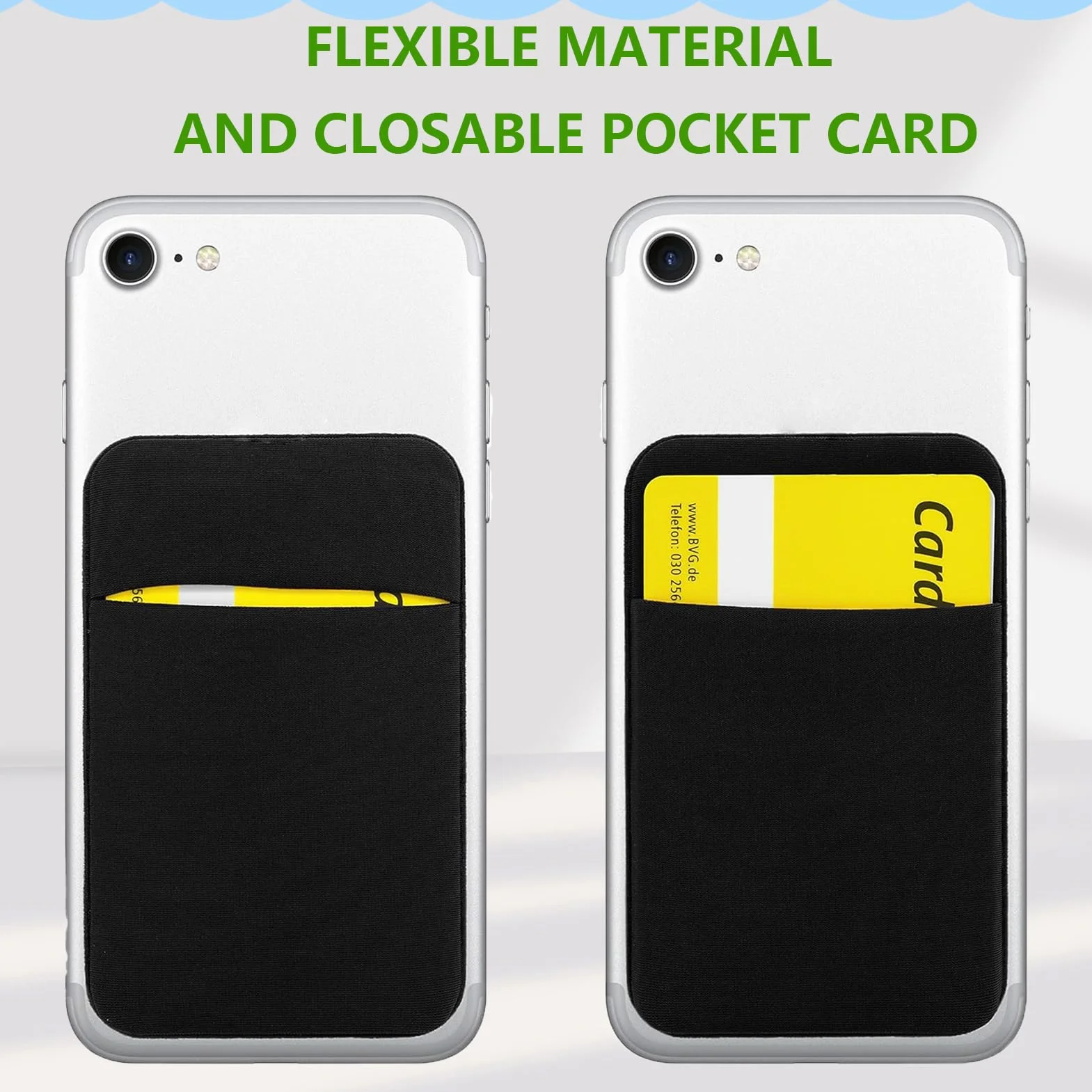 Lot de 3 Porte-Cartes pour Téléphone Portable avec Autocollant Adhésif, Noir
