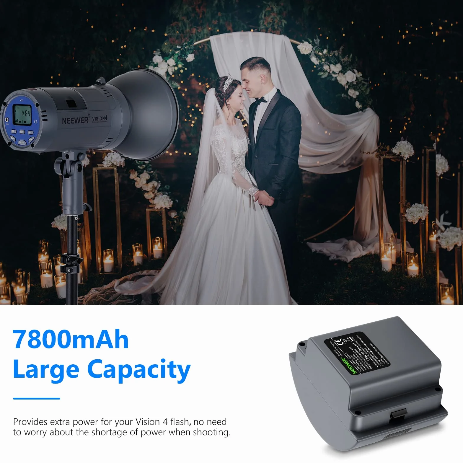 Neewer Batterie Li-ION Rechargeable Haute Capacité Batterie de Rechange de Flash pour Vision 4, ML300 Flash Stroboscopique Studio Extérieur