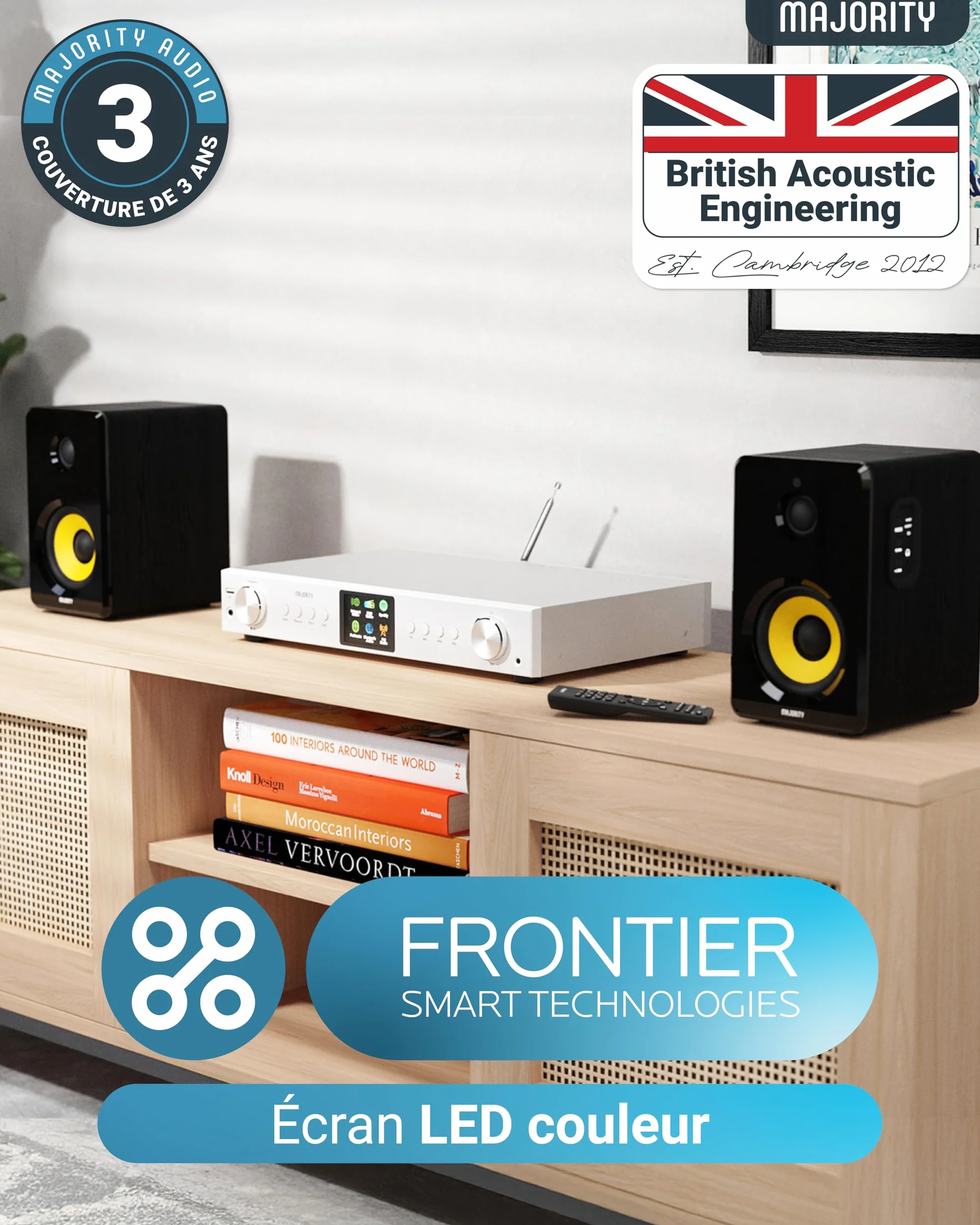 Radio Internet Dab FM WiFi Bluetooth |Tuner Dab pour Chaine HiFi avec Spotify Connect | Tuner HiFi avec Plus de 90 présélections, écran LED Couleur | USB, AUX, RCA | Majority Fitzwilliam 2024 (Argent)