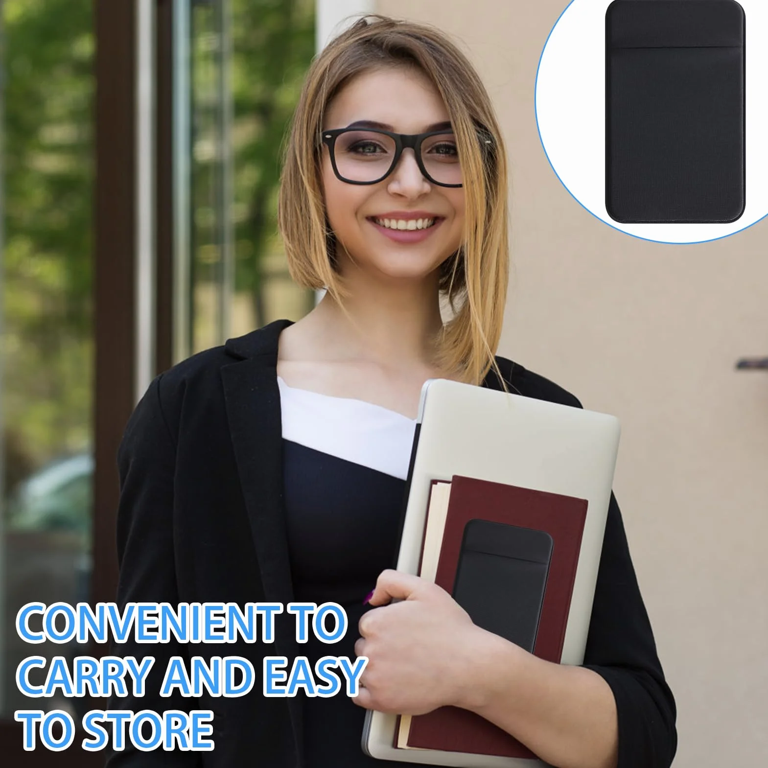 Portefeuille de Téléphone 3 Pièces à Coller Pochettes Extensibles en Tissu Compatible iPhone Samsung LG Noir