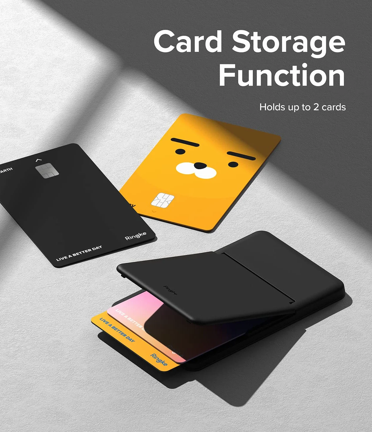 Ringke Stand Slot Card Holder, Porte-Cartes Adhésif avec 3M Sticker Noir