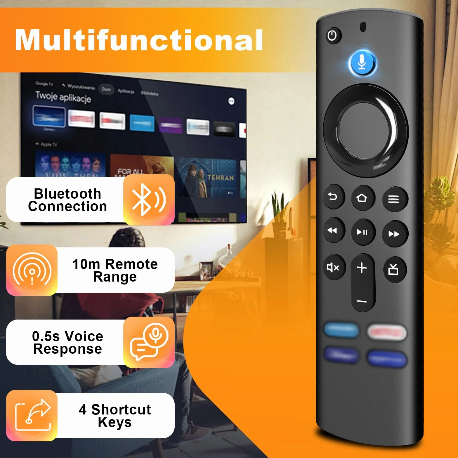 Télécommande vocale 3e génération Compatible AMZ FI-Re Sti-CK 2 Gen 3 Gen 4K 4K Max HD Lite Cube 2nd 3rd Gen avec Quatre Touches de Raccourci Fonction vocale