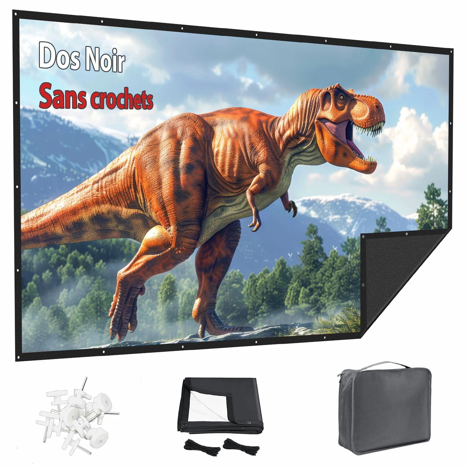 VOOPVOR Écran de Projection 150" Pliable Portable 16:9 Noir Opaque Lavable sans Plis