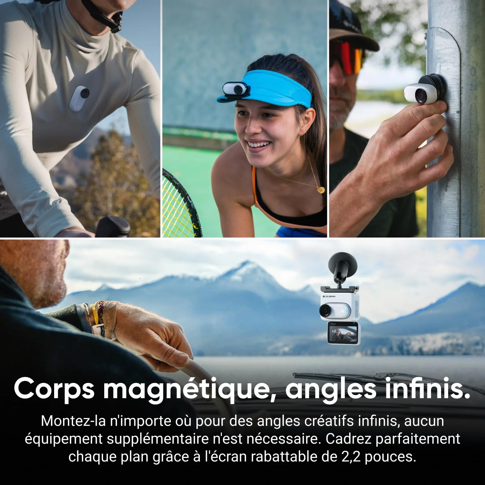 Insta360 GO 3S Blanc Arctique (128GB) Pack POV Moto- Petite caméra de vlog 4K, POV Mains Libres, Montage Partout, stabilisation, 140 Min d'autonomie, étanche à 10 m, édition IA, pour Voyage, vlog