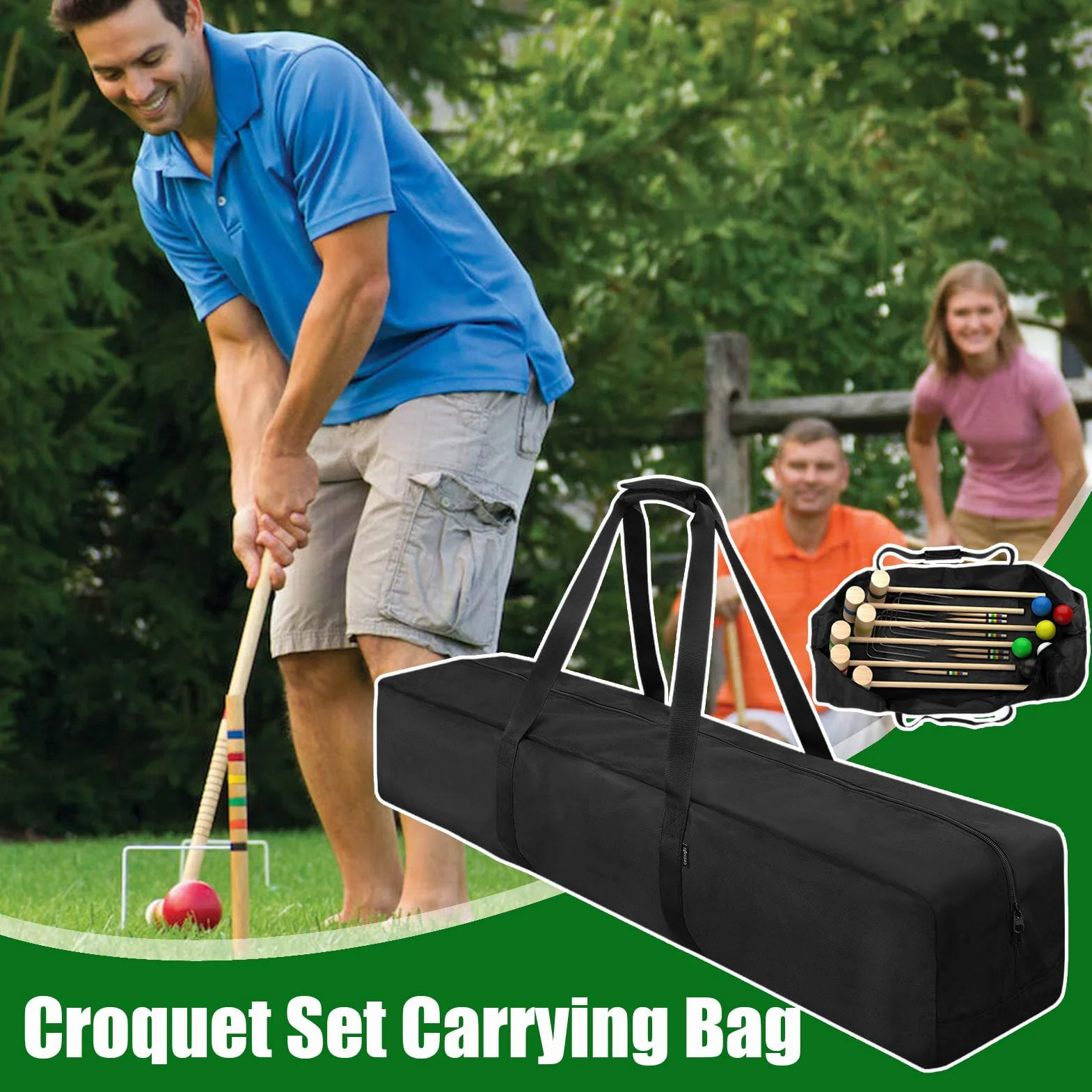 Sac de croquet – Sac de transport d'équipement de sport robuste, grande poignée pour pelouse en plein air