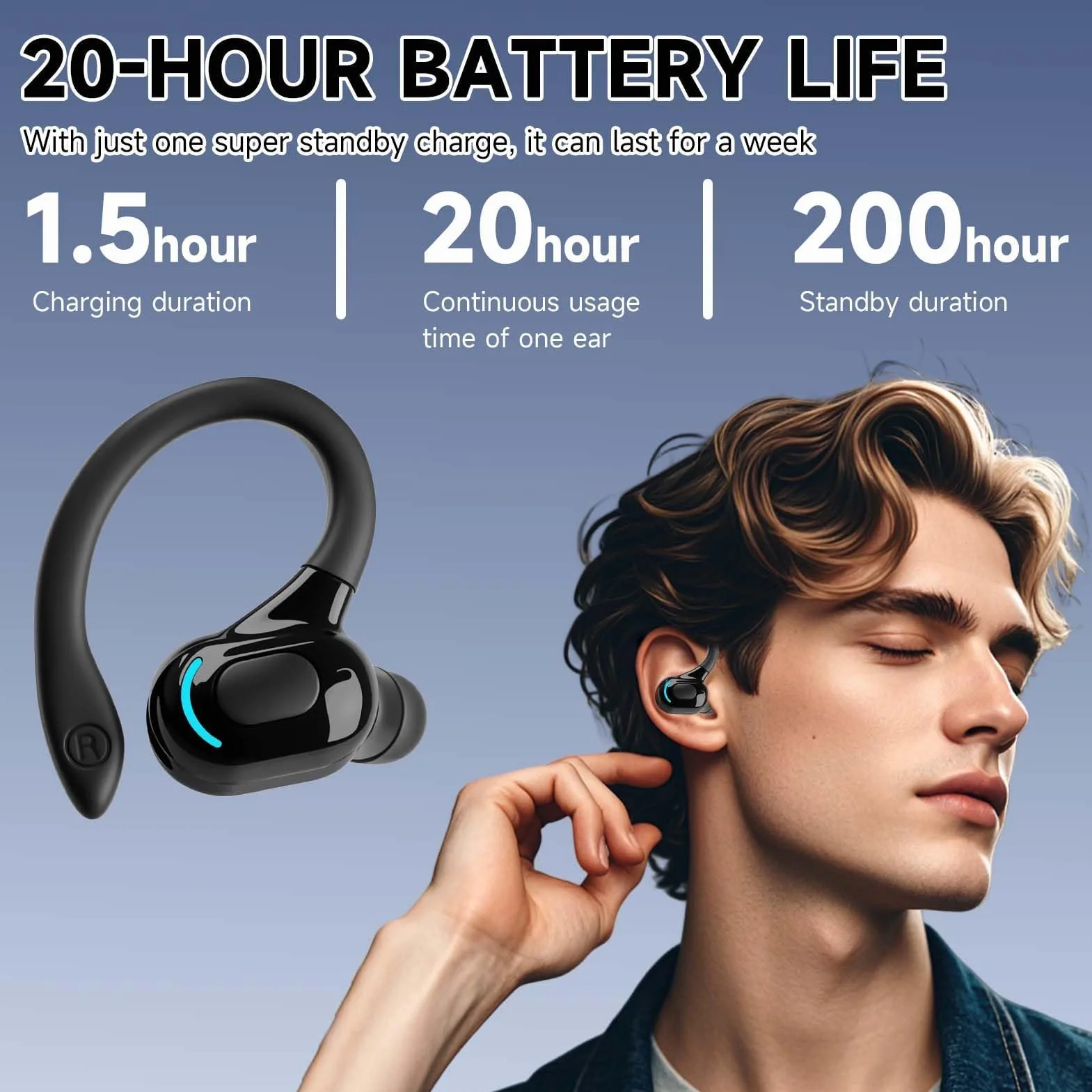 Oreillette Bluetooth sans Fil V5.2 Écouteur Mono Tour d'oreille 360° avec Micro Intégré Mains Libres Bluetooth pour i Phone Android PC