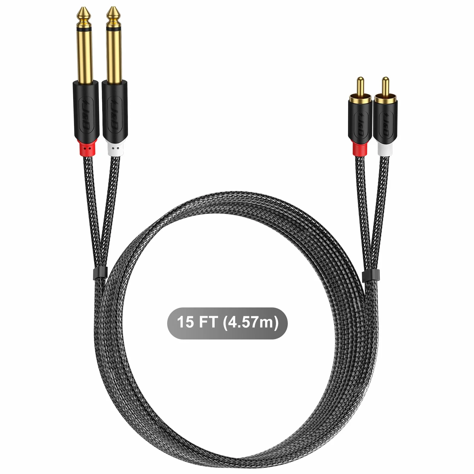 J&D RCA vers Jack 6,35mm Câble 4,5M, RCA Câble Plaqué Or Série Audiowave 2 x 6,35mm (1/4 Pouce) Mâle TS à 2 RCA Mâle PVC Décortiqué Adaptateur Audio stéréo Y Splitter RCA Câble avec Tresse en Nylon