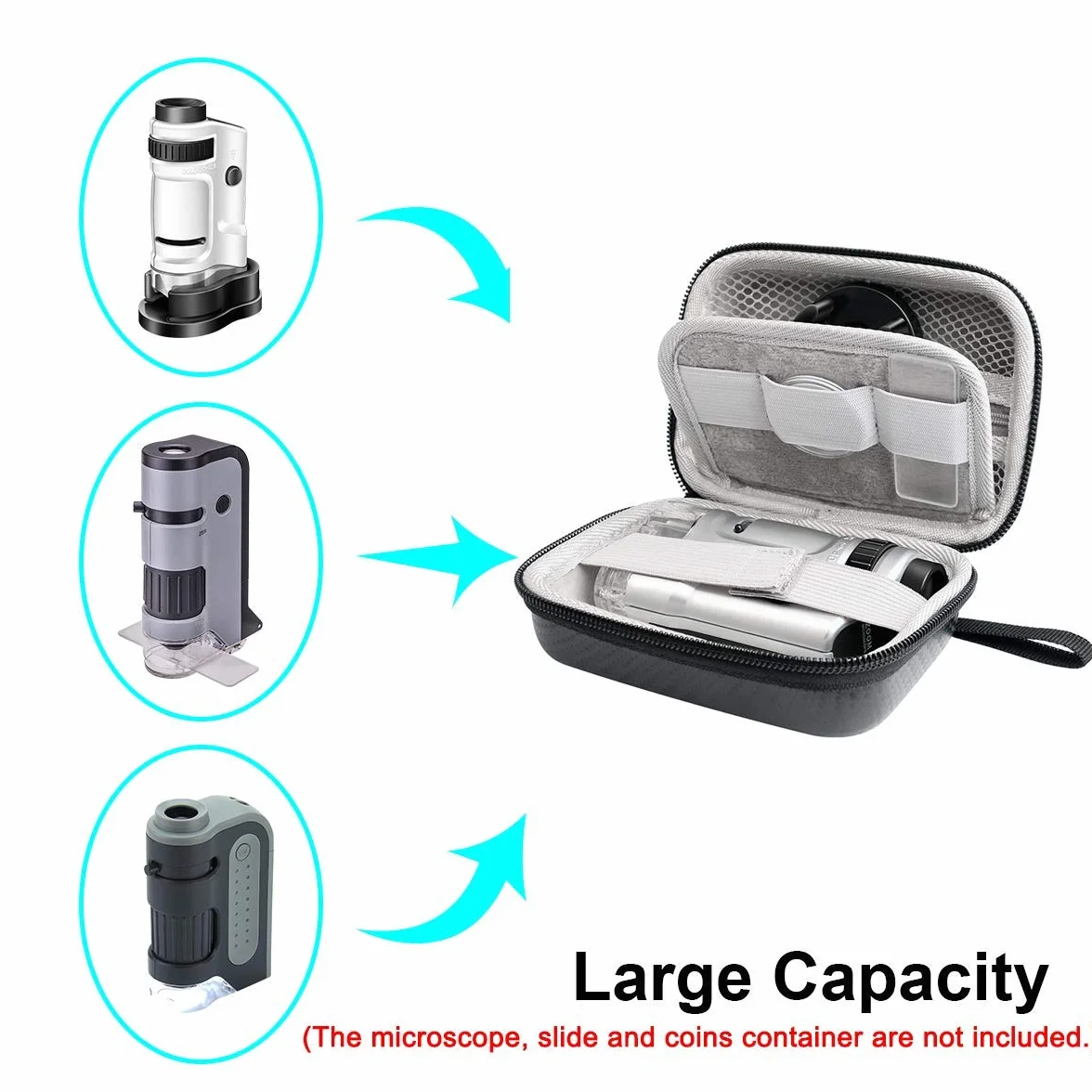 Jiusion Étui Rigide pour Carson Microscope de Poche MicroBrite Plus (MM-300 ou MM-300MU) et MicroFlip (MP-250 ou MP-250MU) Rangement de Voyage Comprenant Mousqueton et Sangle