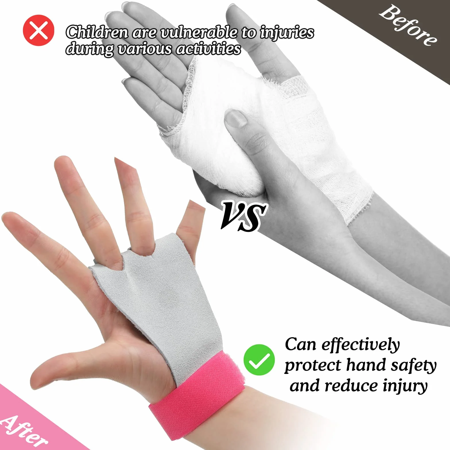 BBTO Manique Gym Poignées de Gymnastique Fille avec Bracelets Sweatband Bandeau Protection Palme et Poignet de Soutien Rose Blanc S