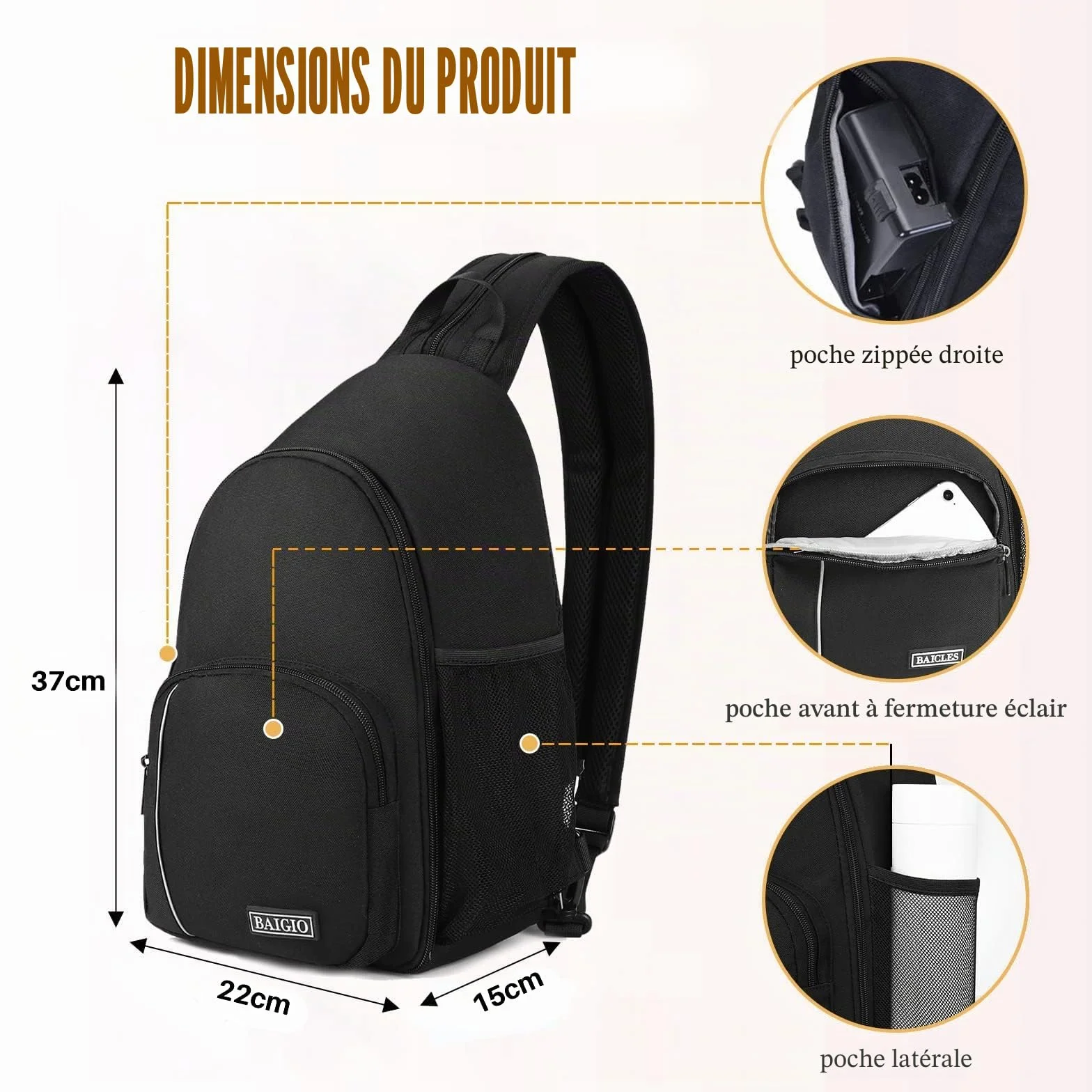 BAIGIO Sac à Dos pour Appareil Photo Sac à Dos Photo Sac à Bandoulière Hydrofuge Compatible avec Les Appareils Photo Reflex 1 DSLR SLR 3 Objectifs Sony Canon Nikon