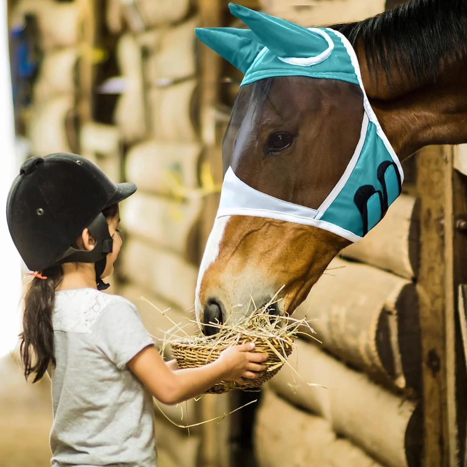 Masque anti-mouches cheval protection nasale UV, couvre-nez maille respirante poney cob shetland, fermeture velcro réglable
