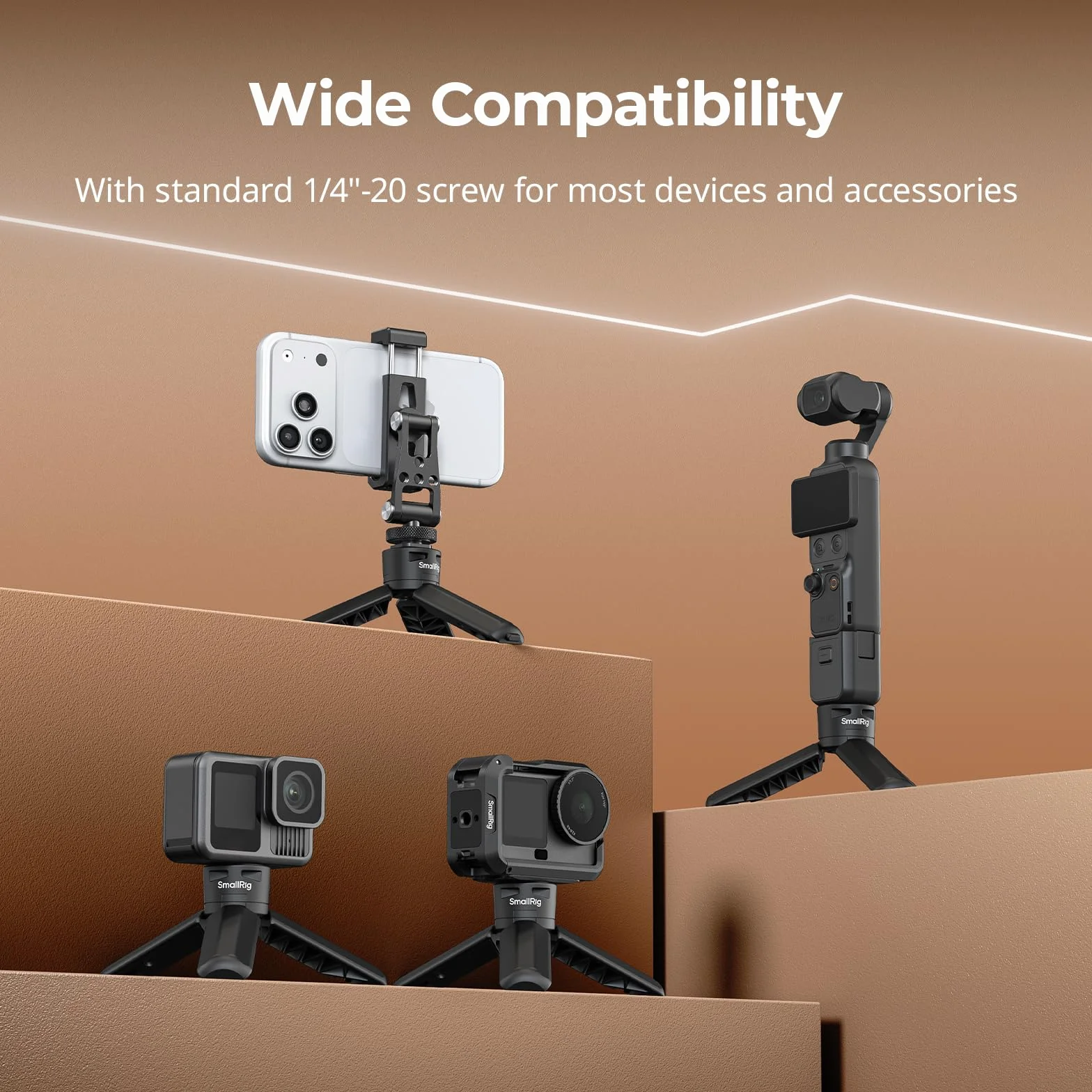 SMALLRIG Trépied pour caméras d'action pour DJI Osmo Pocket 4 / Pocket 3 / Action 6/5 Pro, vis 1/4"-20, Charge maximale 500 g, Poids 50 g, Format Compact 10 cm - 6049