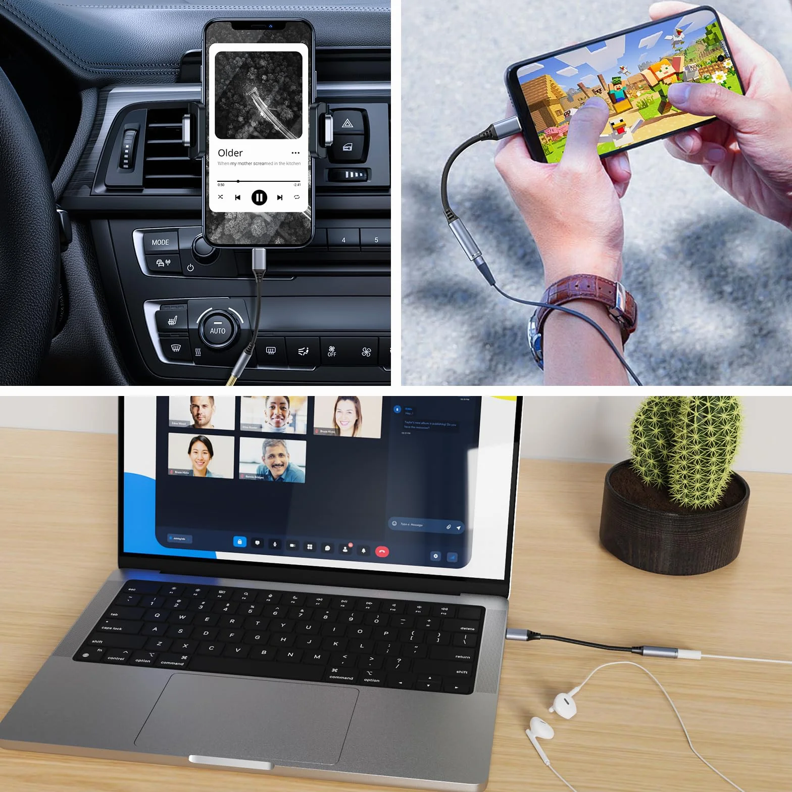 Adaptateur USB C Jack 3,5mm, Convertisseur USB-C vers Casque Compatible Samsung Galaxy, MacBook Pro, Huawei, Honor (Noir)