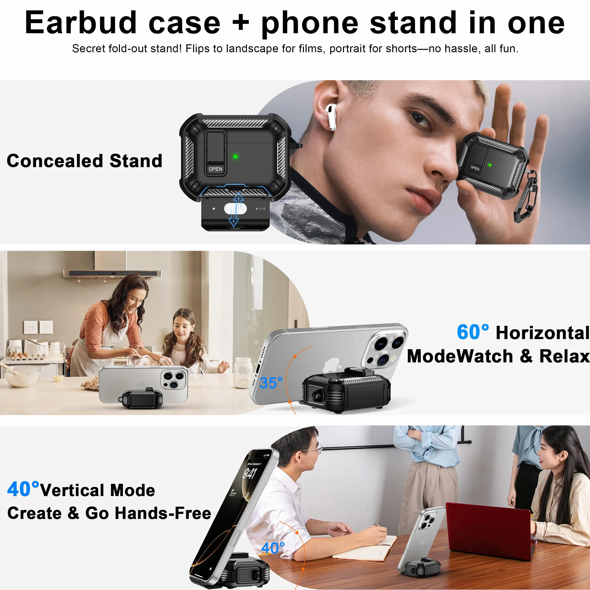 Étui de Protection Compatible AirPods Pro 3e Génération avec Support Téléphone Noir