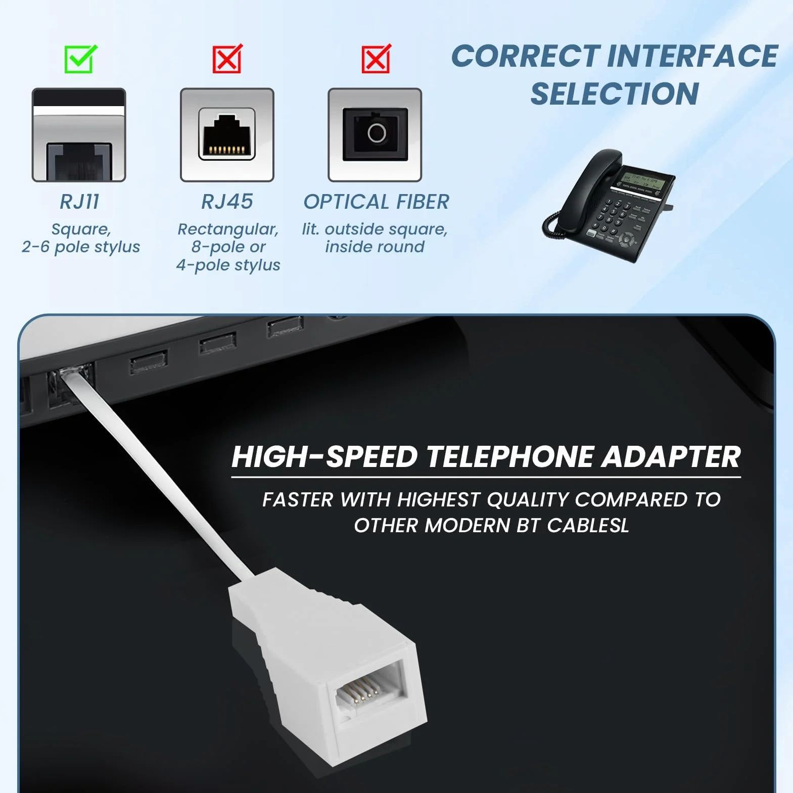 Adaptateur RJ11 vers prise BT standard RJ11 vers prise téléphonique BT - Convertisseur de téléphone vers Ethernet pour téléphone 6P4C, télécopieur, téléphones, modems, routeurs et imprimantes