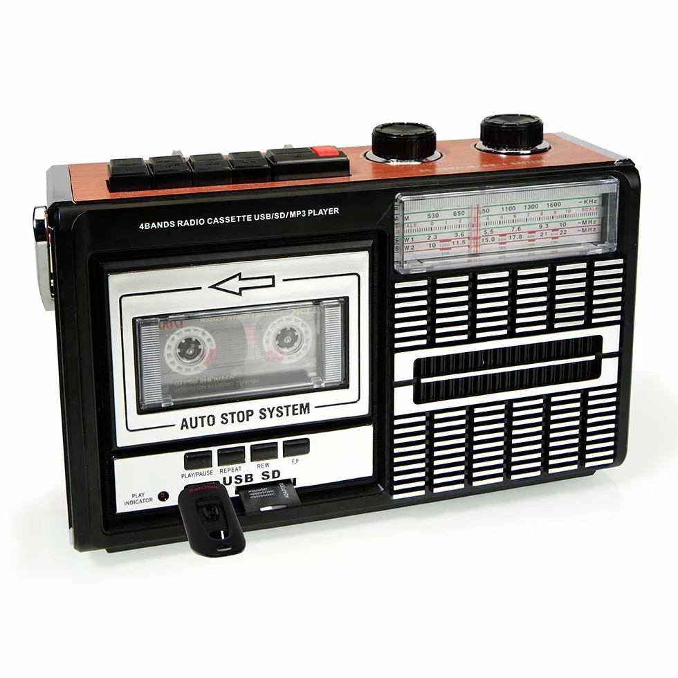 Ricatech PR85 – Lecteur de cassettes et enregistreur des années 80, Radio AM/FM/SW, USB, Port de carte SD, Microphone intégré, Arrêt automatique, Poids léger, haut-parleurs intégrés de 8 watts