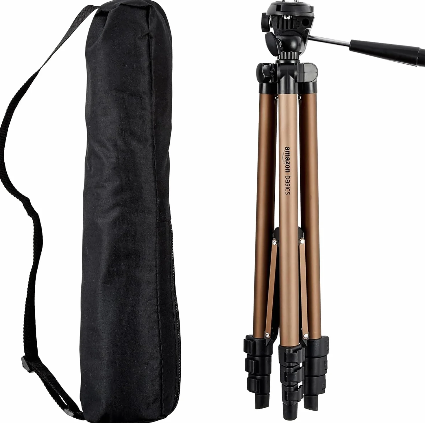 Amazon Basics Trépied 127,0cm pour Appareil Photo Reflex Numérique, Léger, avec Sac, Hauteur Réglable, Champagne