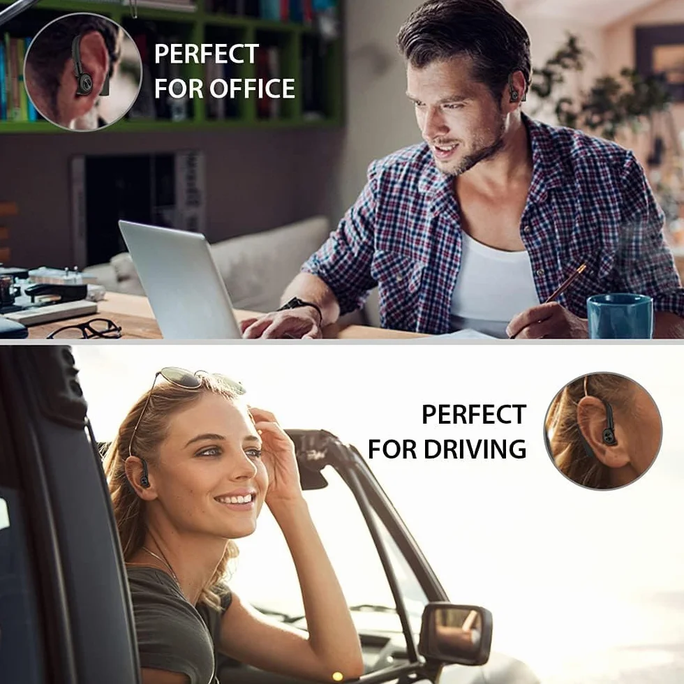Casque Bluetooth 5.0, Casque Mains Libres D'une Durée de 22 Heures , Oreillette sans Fil Bluetooth avec Suppression du Bruit et Anti-Transpiration IPX4 pour Le Bureau, Les Affaires, La Conduite