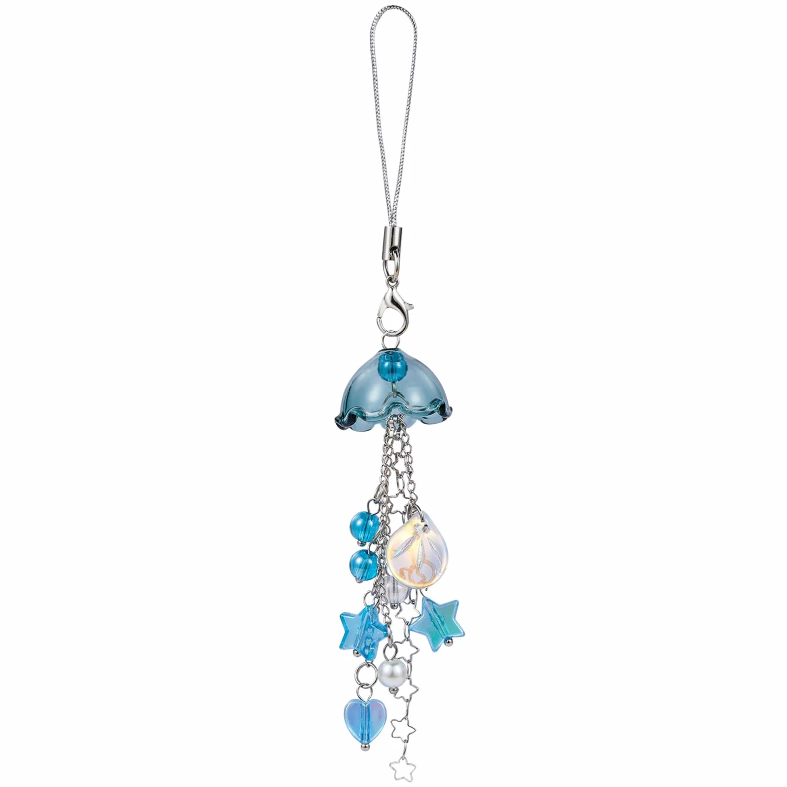 BEEFLYING Breloque Telephone Carillon à Vent Bleu, Bijoux Méduse Kawaii Pendentif Franges pour Étuis Téléphone Sac Porte-clés