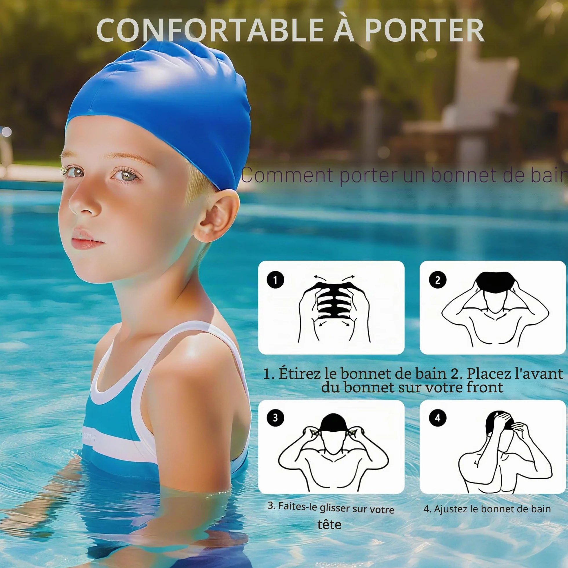 Bonnet de Bain Enfant Silicone Natation Piscine Confortable Souple
