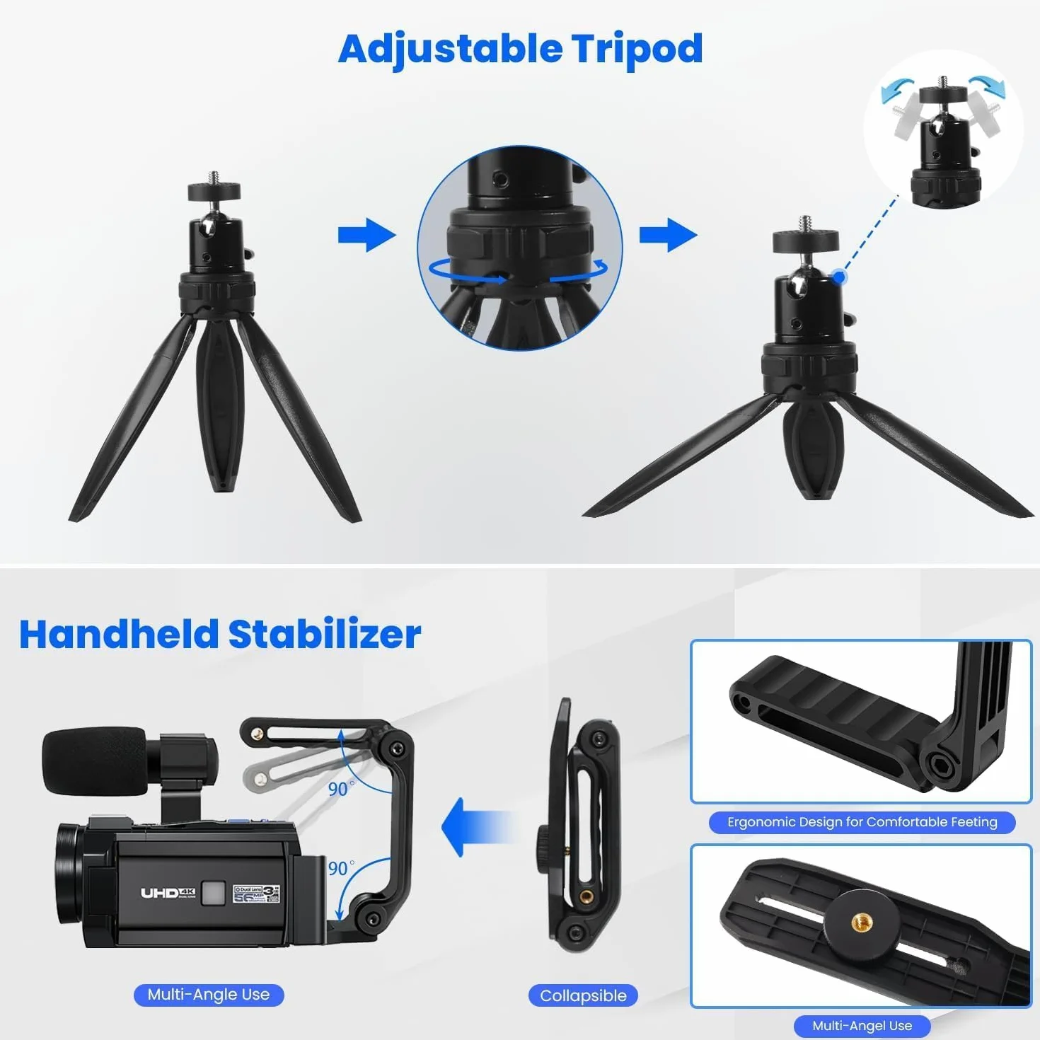 Caméra Vidéo 5K WiFi 56MP Double Objectif 16X Zoom Numérique IR Vision Nocturne 3" Écran Tactile avec 2 Piles et Carte 64 Go