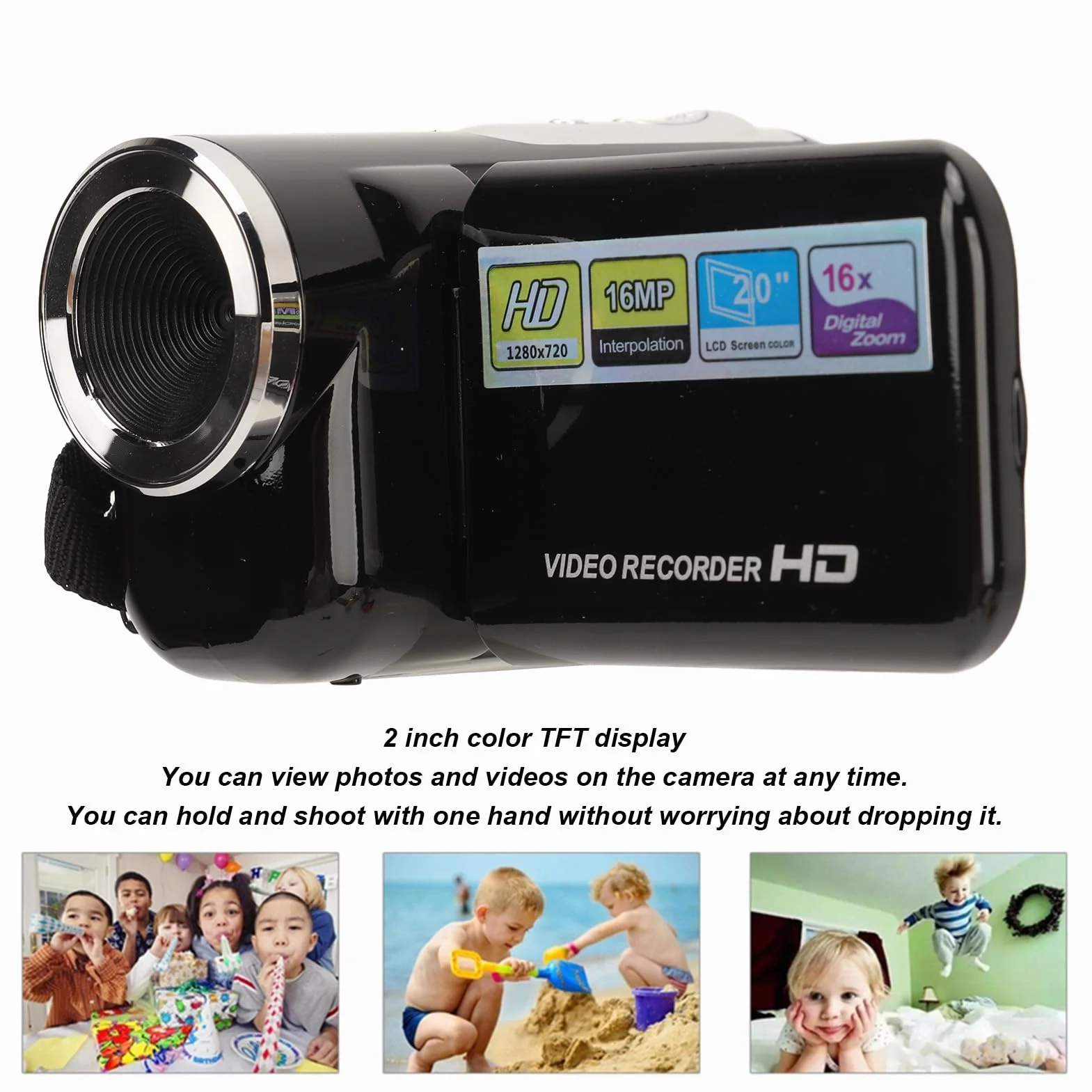 Goshyda Caméscope pour Enfants 1080P HD 16x 16MP Caméra Vidéo Numérique avec écran 2 Pouces, Facile à Utiliser pour Les Enfants