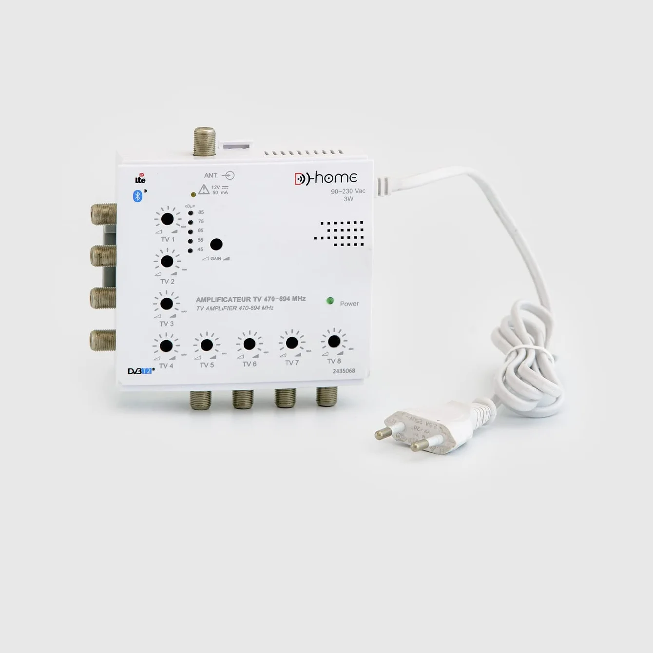 Amplificateur TV TNT Intérieur 8 Sorties 22dB Connecté Filtré 4G-5G avec Application Mobile TV Finder