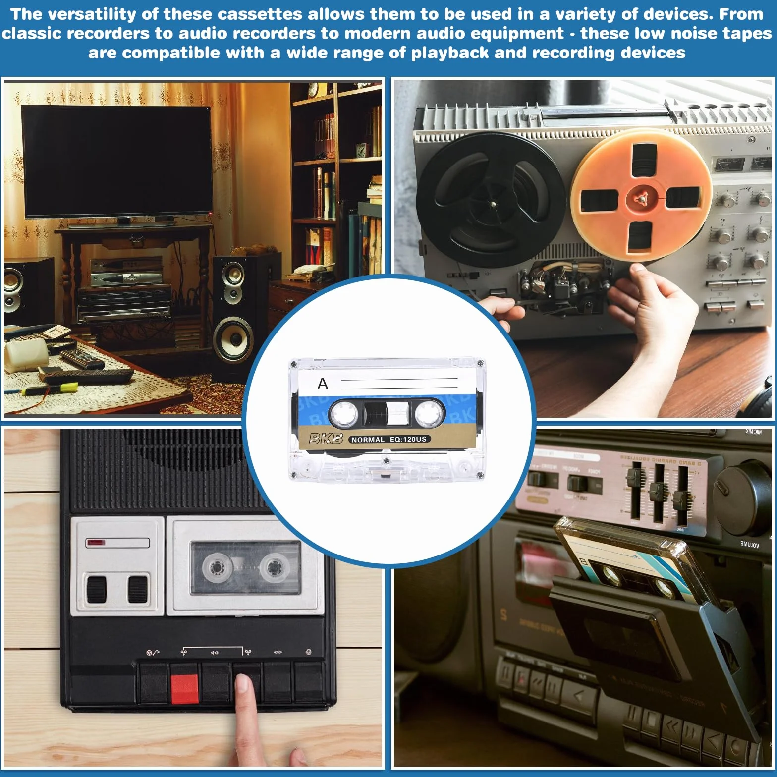 Cassettes audio vides WANDGU 60 min, lot de 10 avec étui plastique transparent